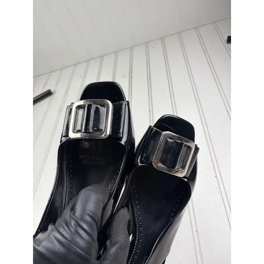 Franco Sarto Vintage Y2K Black Patent Leather Slingback Heels Women's Size 9.5